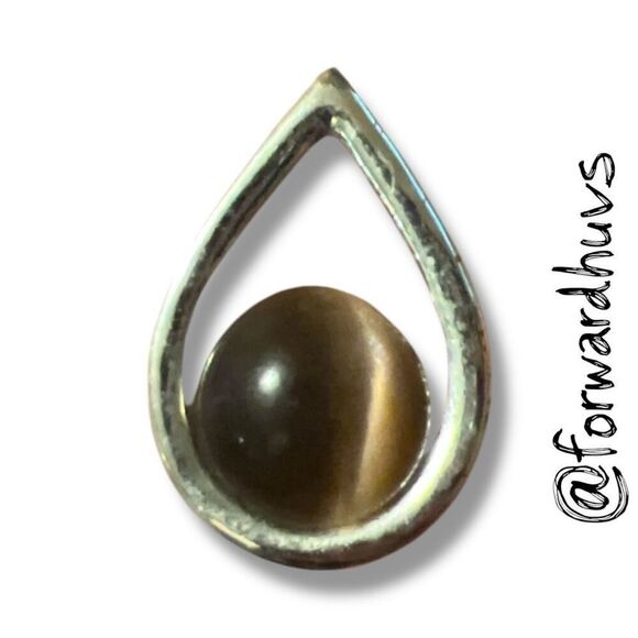 Bundle Sale 3 for $15 | Silver Tone Teardrop Pendant with Brown Cat’s Eye Center - Picture 6 of 8